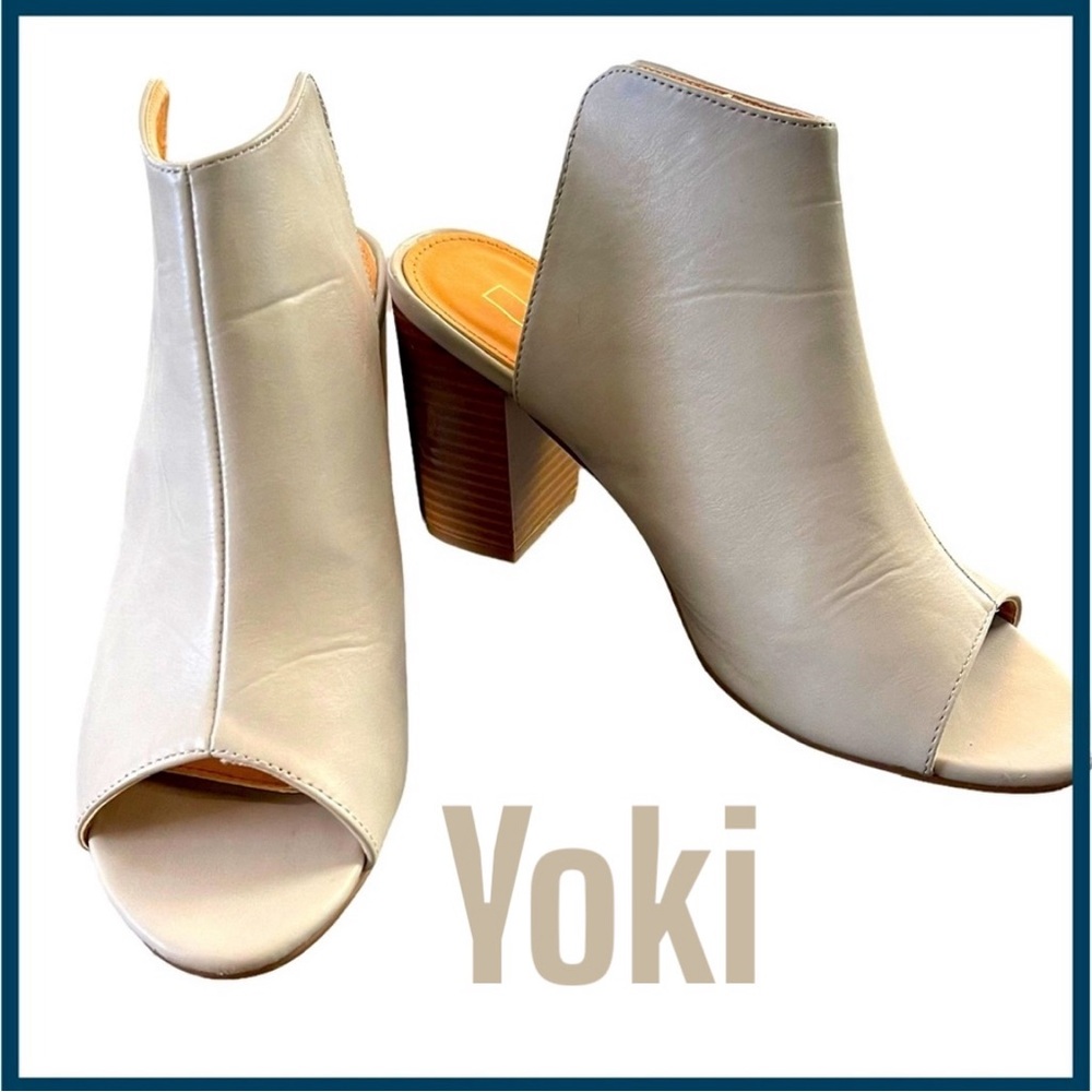 Yoki Light Grey Peep Toe Vegan Leather Mule (9)